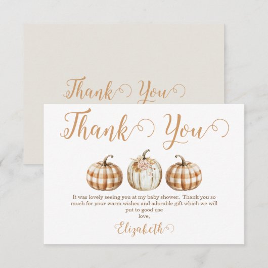 Orange Pumpkin Baby Shower Thank You Card Bedankkaart (Voorkant / Achterkant)