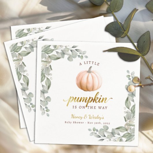 Orange Pumpkin Fall Baby Shower Paper Napkins Servet
