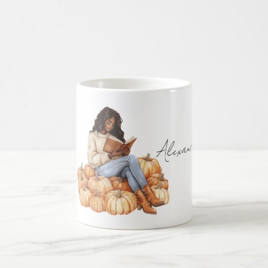 Orange Pumpkins Black Girl with Book Koffiemok (Center)