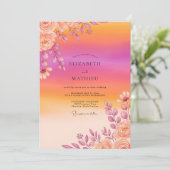 Orange Radiant Sunset Summer Wedding Kaart (Staand voorkant)