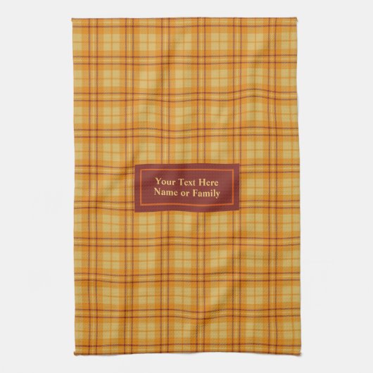 Orange Red Custom Name Hand Towel Autumnal Plaid Theedoek (Verticaal)