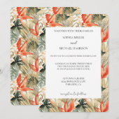 Orange Red Tropical Jungle Floral Wedding Kaart (Voorkant / Achterkant)