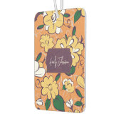 Orange Retro Botanical Yellow Flowers Custom Name Luchtverfrisser (Links)