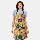 Orange Retro Botanical Yellow Flowers Custom Name Schort (Gedragen)