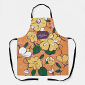 Orange Retro Botanical Yellow Flowers Custom Name Schort (Voorkant)
