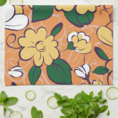 Orange Retro Botanical Yellow Flowers Custom Name Theedoek (Gevouwen)