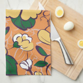 Orange Retro Botanical Yellow Flowers Custom Name Theedoek (Quarter Fold)