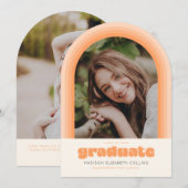 Orange Retro Striped Arch Graduation Announcement Kaart (Voorkant / Achterkant)