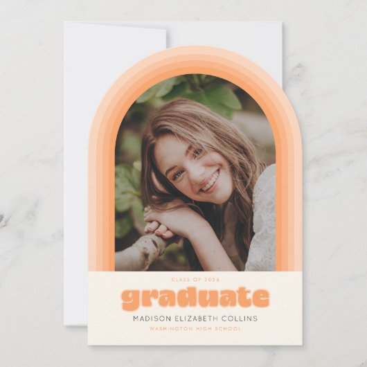 Orange Retro Striped Arch Graduation Announcement Kaart (Voorkant)