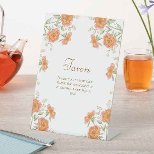 Orange Rose Wedding Favors Sign Reclamebord Met Voetstuk (Insitu)