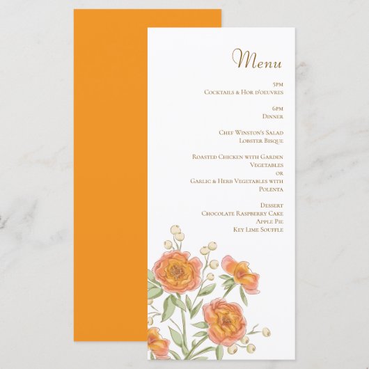 Orange Rose Wedding Menus Menu (Voorkant / Achterkant)