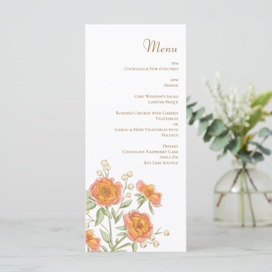 Orange Rose Wedding Menus Menu (Staand voorkant)