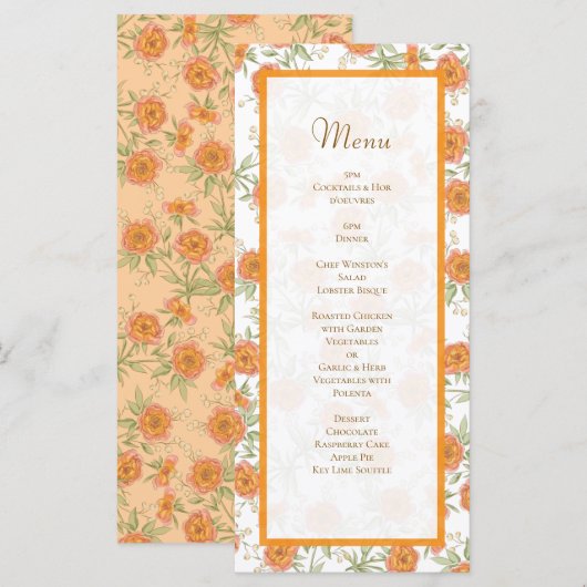 Orange Rose Wedding Menus Menu (Voorkant / Achterkant)