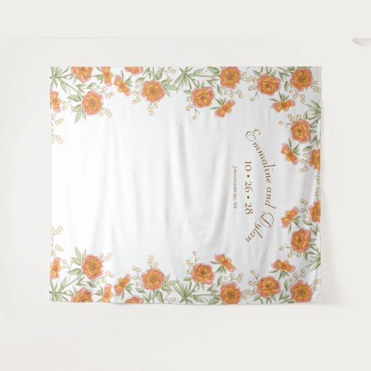 Orange Rose Wedding Photo Backdrop Wandkleed (Voorkant (horizontaal))