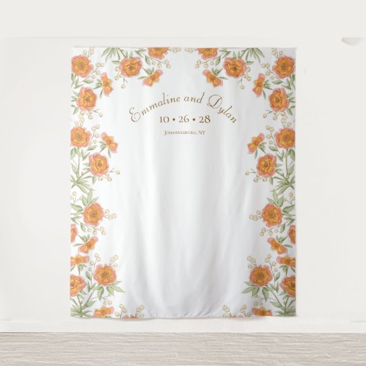 Orange Rose Wedding Photo Backdrop Wandkleed (Voorkant)
