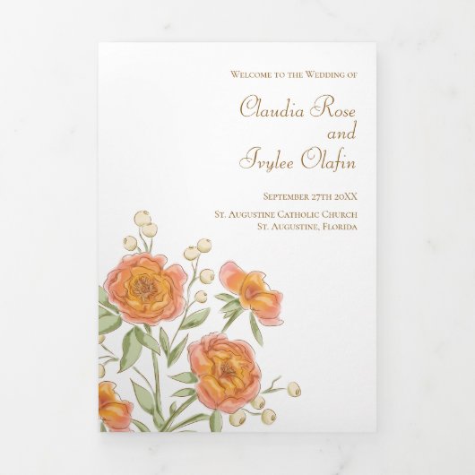 Orange Rose Wedding Programs Drieluik Programma (Cover)