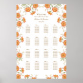 Orange Rose Wedding Seating Chart Poster (Voorkant)