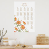 Orange Rose Wedding Seating Chart Poster (Keuken)