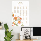 Orange Rose Wedding Seating Chart Poster (Thuiskantoor)