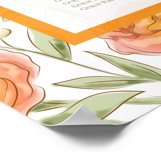 Orange Rose Wedding Seating Chart Poster (Hoek)