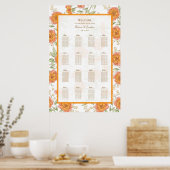 Orange Rose Wedding Seating Chart Poster (Keuken)