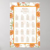 Orange Rose Wedding Seating Chart Poster (Voorkant)