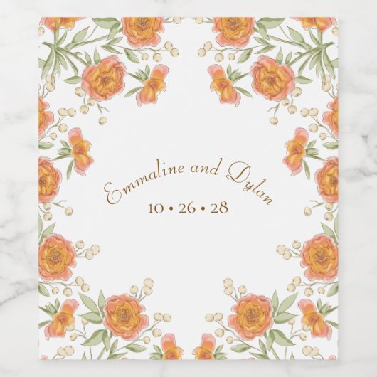 Orange Rose Wedding Wijn Etiket (Enkel label)