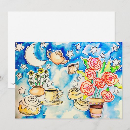 orange roses w/ coffee pots design, starry sky feestdagenkaart (Voorkant / Achterkant)