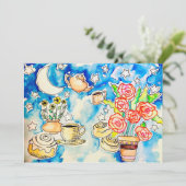 orange roses w/ coffee pots design, starry sky feestdagenkaart (Staand voorkant)