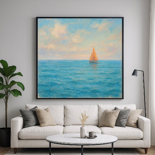 Orange Sailboat Voyage - Pastel Painting Style Art Poster