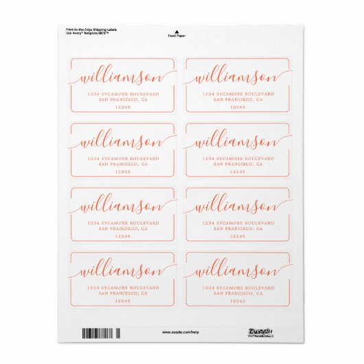 Orange Script Family Return Address Etiket (Full Sheet)