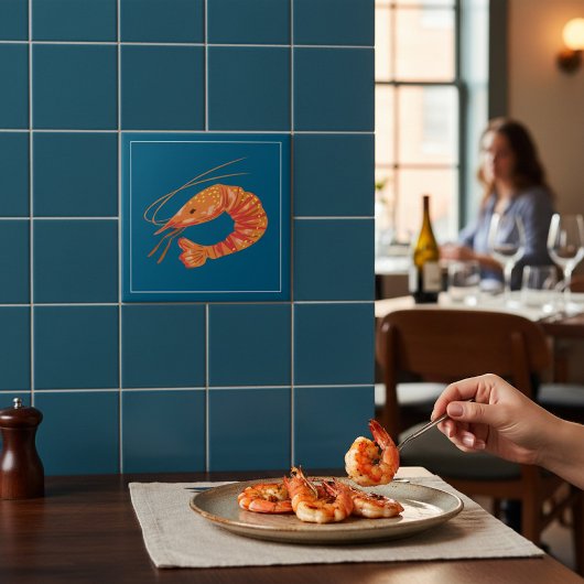 Orange Shrimp Seafood Illustration Tile Tegeltje