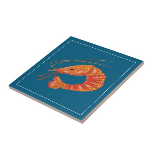 Orange Shrimp Seafood Illustration Tile Tegeltje (Zijkant)