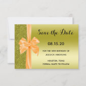 Orange Silk Bow Gold Glitter 18th Birthday Save The Date (Voorkant)