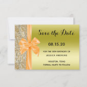 Orange Silk Bow Gold Sequins 18th Birthday Save The Date (Voorkant)