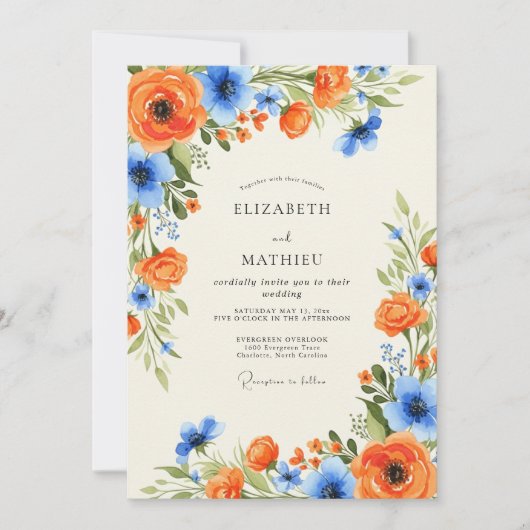 Orange Sky Blue Charming Spring Wedding Kaart (Voorkant)