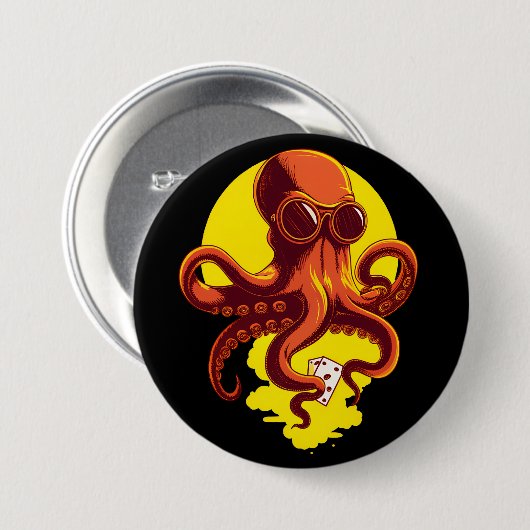Orange Smart Octopus Ronde Button 7,6 Cm (Voorkant /achterkant)