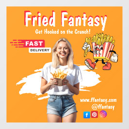 Orange Smiling Blonde Woman Fries Family Fun Raamsticker