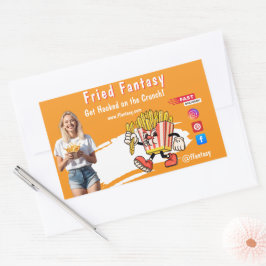 Orange Smiling Blonde Woman Fries Family Fun Rechthoekige Sticker
