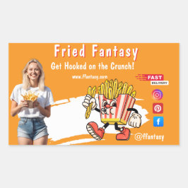 Orange Smiling Blonde Woman Fries Family Fun Rechthoekige Sticker
