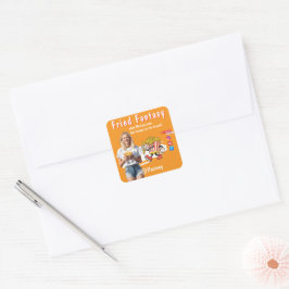 Orange Smiling Blonde Woman Fries Family Fun Vierkante Sticker