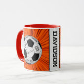 Orange Soccer Ball Custom Text Birthday Milestone  Mok (Voorkant links)