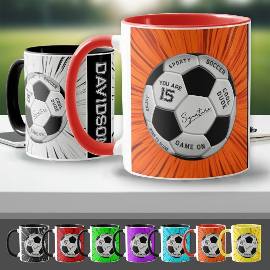Orange Soccer Ball Custom Text Birthday Milestone  Mok