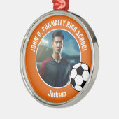 Orange Soccer Player Photo High School Christmas Metalen Ornament (Links)