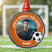 Orange Soccer Player Photo High School Christmas Metalen Ornament