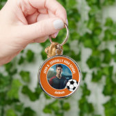 Orange Soccer Player Photo High School Sleutelhanger (Hand)