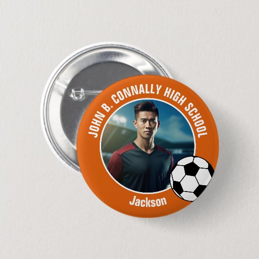 Orange Soccer Player Photo High School Spirit Ronde Button 5,7 Cm (Voorkant /achterkant)
