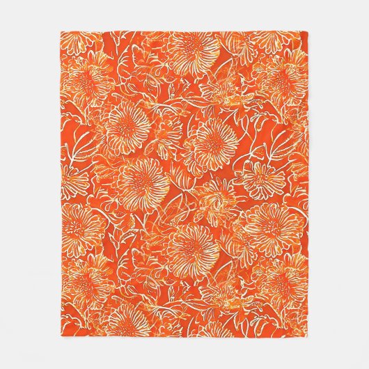 Orange soft flowers fleece deken (Voorkant)