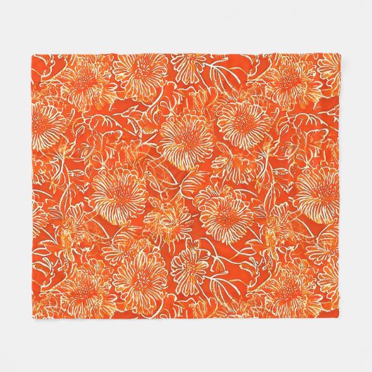 Orange soft flowers fleece deken (Voorkant (Horizontaal))