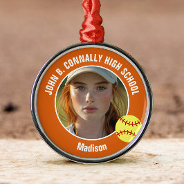 Orange Softball Player Photo High School Christmas Metalen Ornament